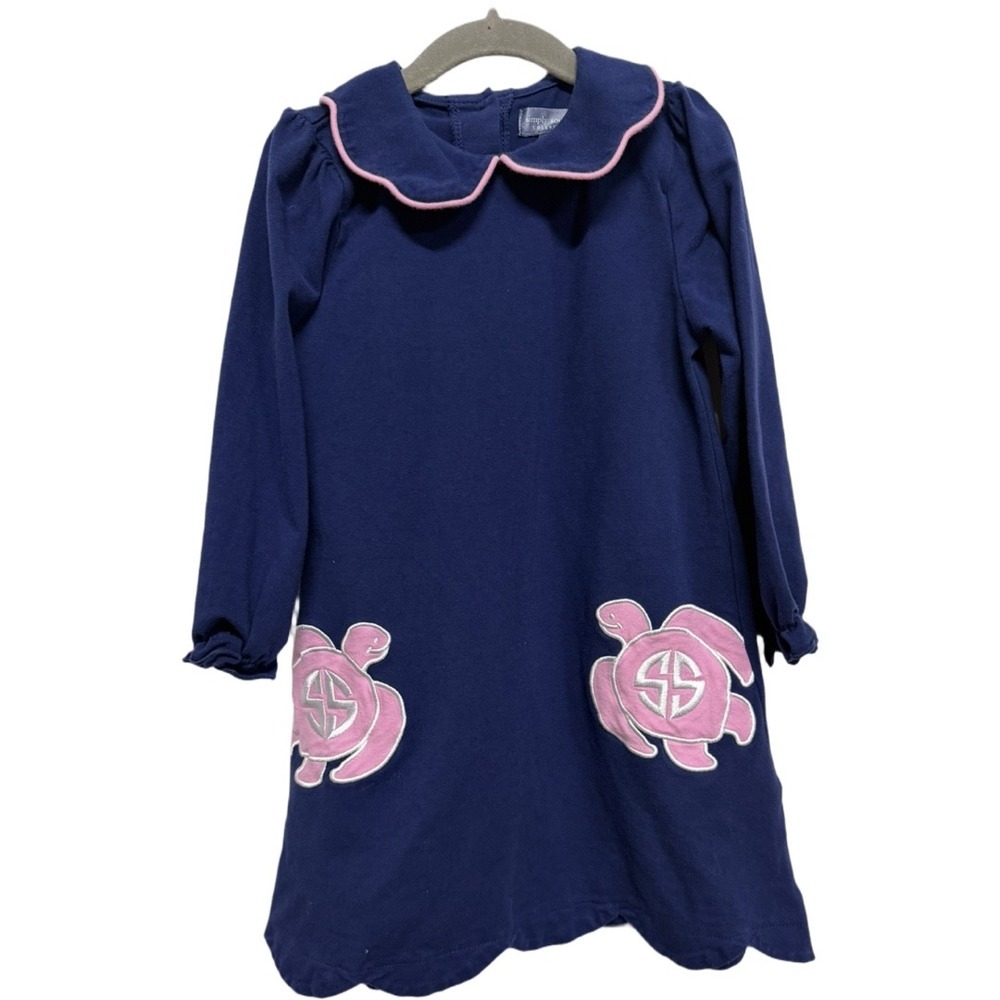 Simply Southern Collection Toddler Girls 5T Navy Turtle Applique Collar Dress